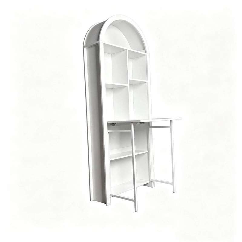 Folding Desk with Storage Cabinet,Convertible Hideaway Desk to Bookshelf, Space-Saving Wall Mount Table for Home Office, Craft, Vanity, Small Spaces