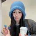 thumbnail image 4 of Ladies Hat Auutmn Winter Beanie Warm Japanese Knit Hat Pile Cap Windproof Thick Ear Tie Pullover Gorro Bonnet, 4 of 8
