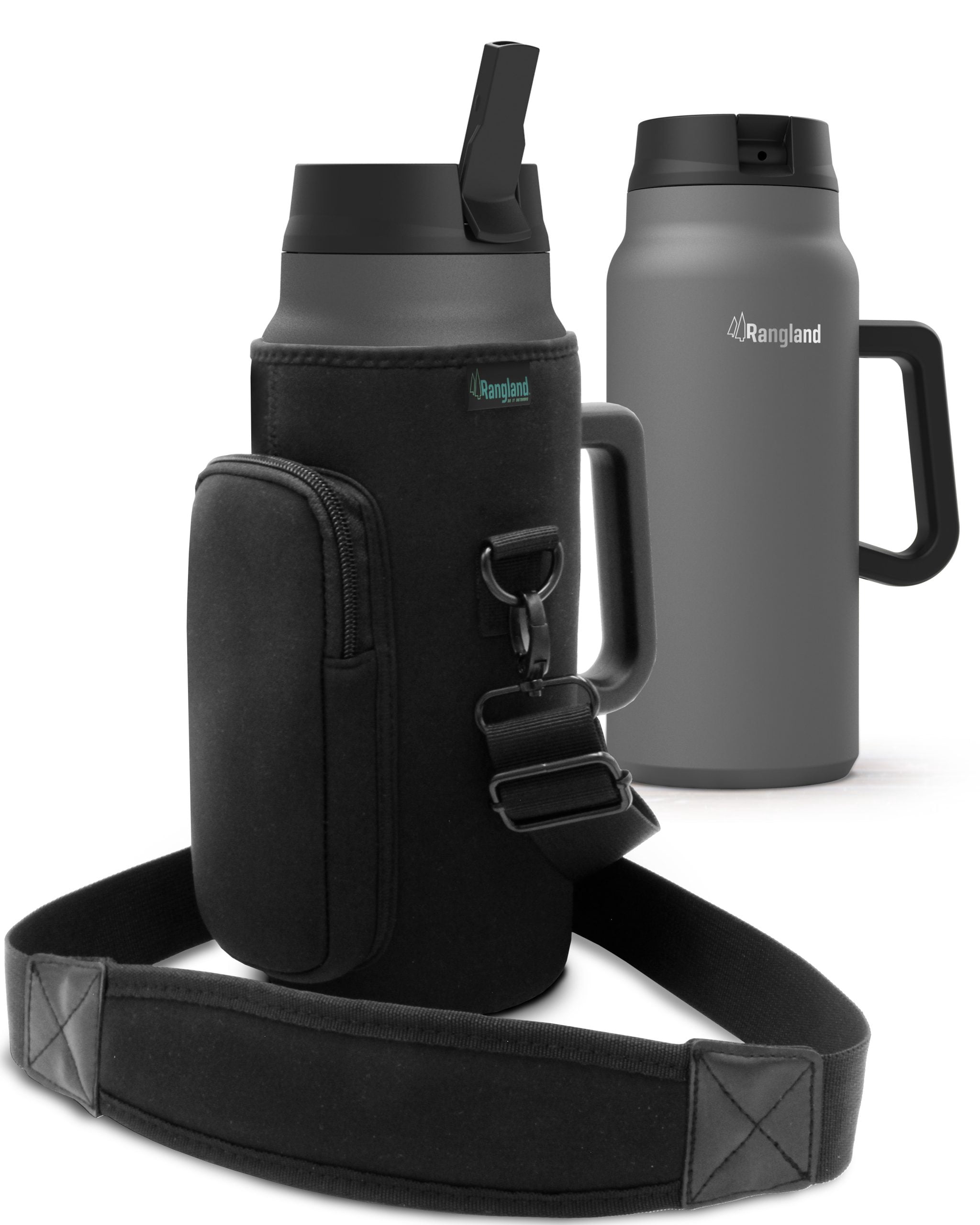 64 oz Tumbler with Handle and Straw Lid, Insulated Half Gallon Water Bottle Cup for Hot/Iced Drinks (Neoprene Carrying Strap Bag Included) Charcoal Grey