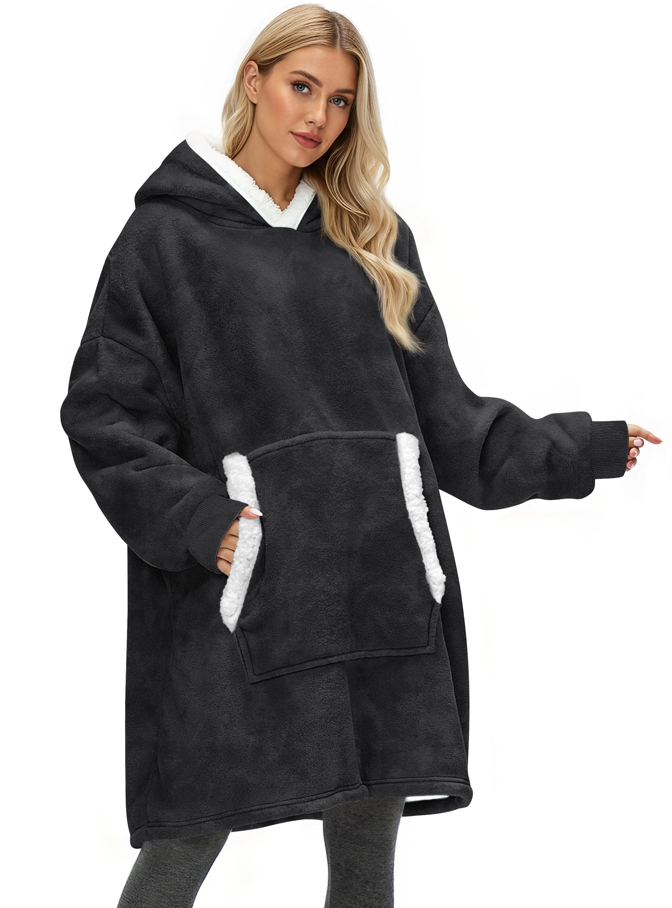 Fantaslook Wearable Blanket Hoodie for Women and Men, Oversized Sherpa Fleece Blanket Sweatshirt with Sleeves & Pocket