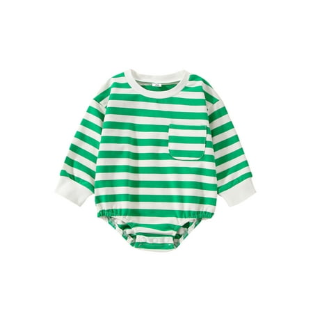 

WPNAKS Baby Boys Girls Romper Long Sleeve Crew Neck Striped Fall Bodysuit for Casual Daily