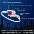 thumbnail image 2 of Gem Stone King 10K White Gold Round Lab Grown Diamond and Red Created Ruby Ring for Women | 0.42 Cttw | Round 3.5MM | Gemstone April Birthstone | Wedding Engagement Anniversary Promise Ring | Size 8, 2 of 4