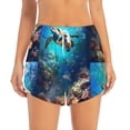 thumbnail image 4 of Lsque Underwater Fish Turtle Printed Women's Running Shorts with Liner Pockets,Elastic Quick Dry Workout Athletic Gym Yoga Shorts,Womens High Waist Shorts-Small, 4 of 9