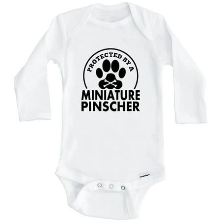 

Protected By A Miniature Pinscher Funny One Piece Baby Bodysuit (Long Sleeve) 6-9 Months White