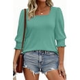thumbnail image 2 of WellSize 3/4 Sleeve Womens Plus Size Tops Dressy Square Neck Casual Blouses Smocked Cuffs Summer Shirts, 2 of 7