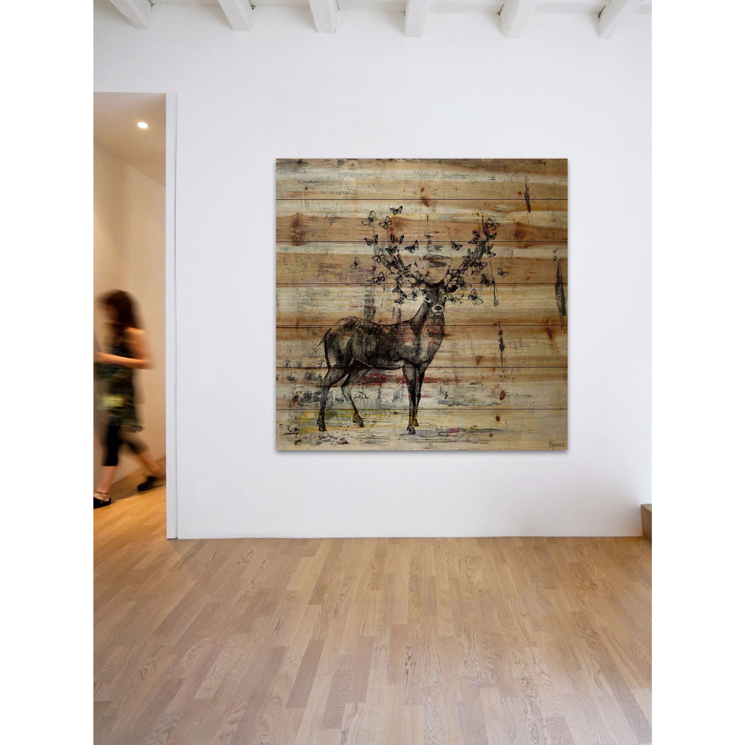 "Butterfly Antlers" Painting Print on Natural Pine Wood