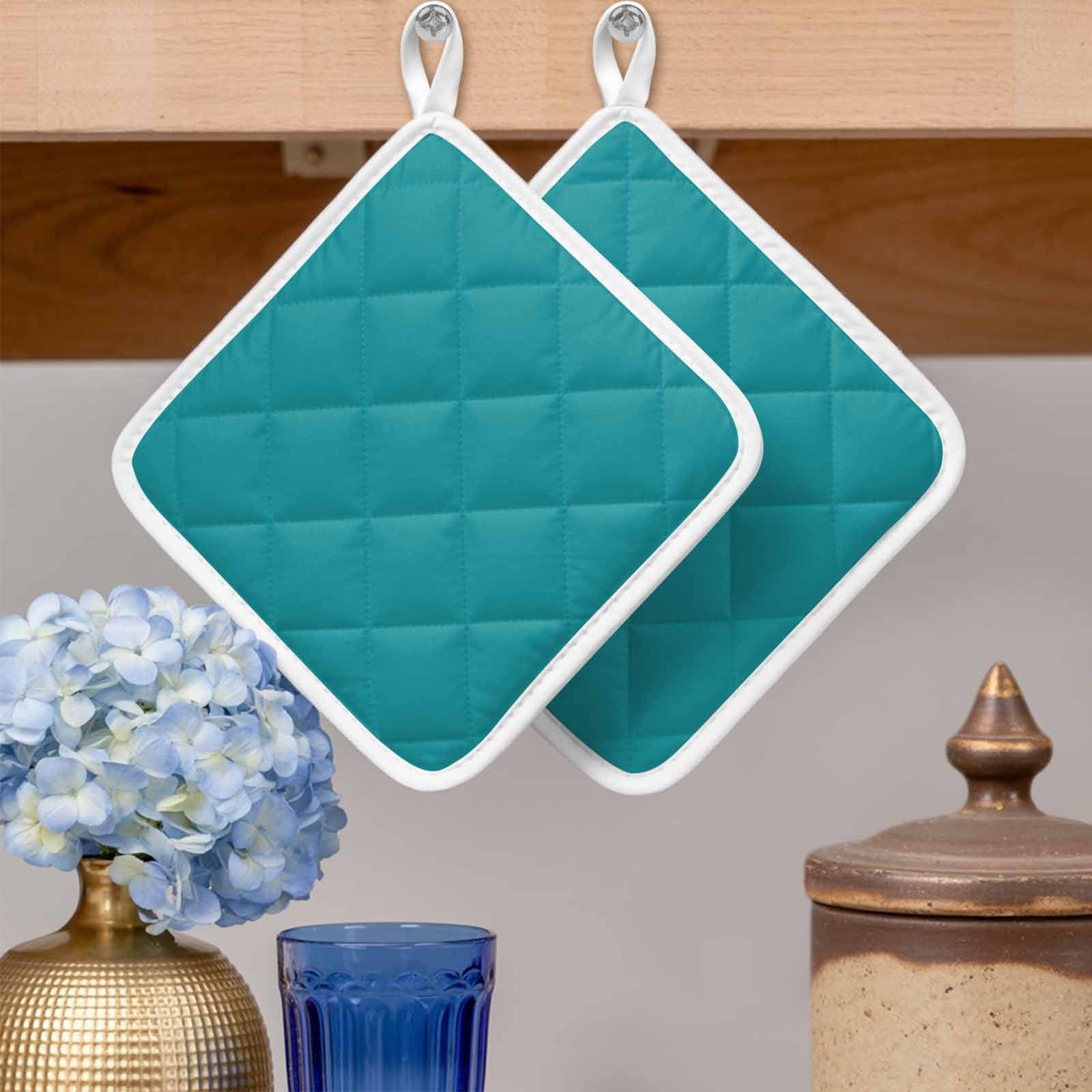 Teal Pot Holders for Kitchen Heatproof Potholder, 2 Pack Turquoise Pure Teal Hot Pads Multipurpose Oven Pads Cloth Potholders Trivet for Cooking and Baking