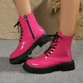 thumbnail image 2 of Xiaoxatg Fashionable Leather Round Toe Heeled Ankle Boots With Lace Up Design for Casual and Formal Wear 8 Hot Pink, 2 of 9