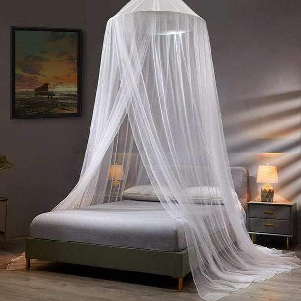 Dosel de cama con mosquitera para niñas, cortinas de cama con dosel King tamaño Queen desde el techo, tienda de campaña con mosquitera de cúpula para niñas gemelas (blanco)
