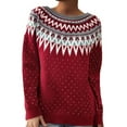 thumbnail image 3 of sususu Fall Sweaters for Women Argyle Iceland Norway Sweater Long Sleeve Crewneck Colorful Striped Loose Pullover Jumper Tops,A02-Red,XL, 3 of 5