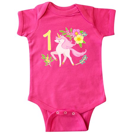 

Inktastic First Birthday Pink Unicorn with Flowers Gift Baby Boy or Baby Girl Bodysuit