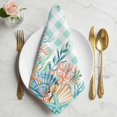 thumbnail image 2 of Summer Coastal Cloth Napkins, Watercolor Corals Shells Starfish Green Plaid Washable and Reusable Dinner Napkins Set of 2, Table Napkin for Kitchen Party Birthday Wedding Hotel Housewarming 20"x20", 2 of 9