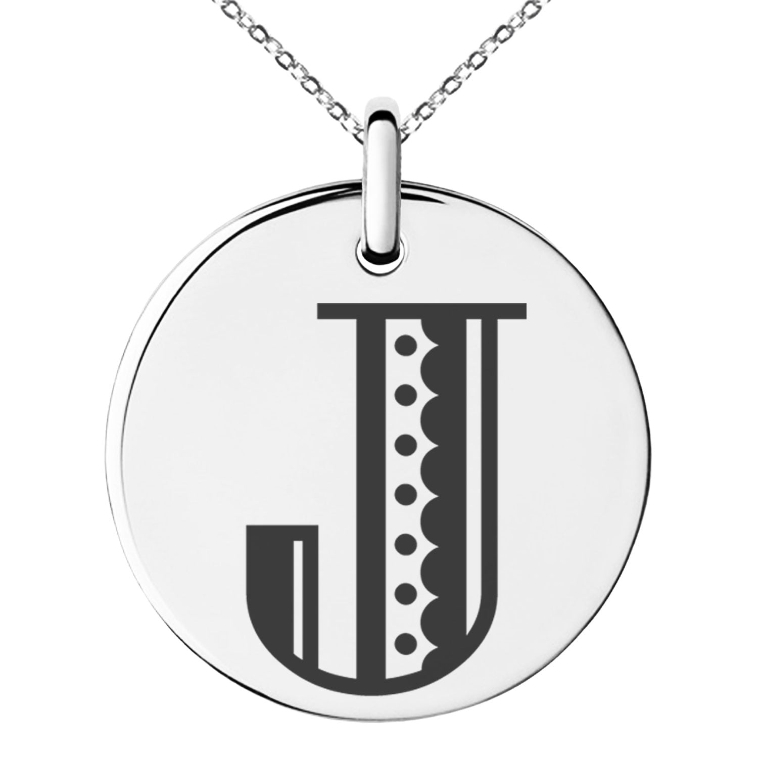 Stainless Steel Letter J Initial Metro Retro Monogram Engraved Small