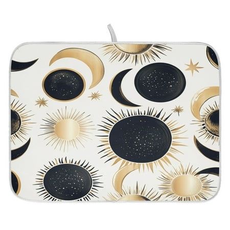 

Black Sun and Moon Pattern Dish Drying Mat for Kitchen Quick Drying Absorbent Soft Durable 18 x 24