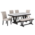 thumbnail image 2 of Weathered Gray Wood Dining Bench with Beige Fabric, 2 of 2