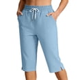 thumbnail image 3 of VBVC Women's Drawstring Elastic Waist Shorts , Lightweight Athletic Cropped Trousers For Women, Ladies' Side Split Hem Shorts with Pockets,Blue,S-2XL, 3 of 10