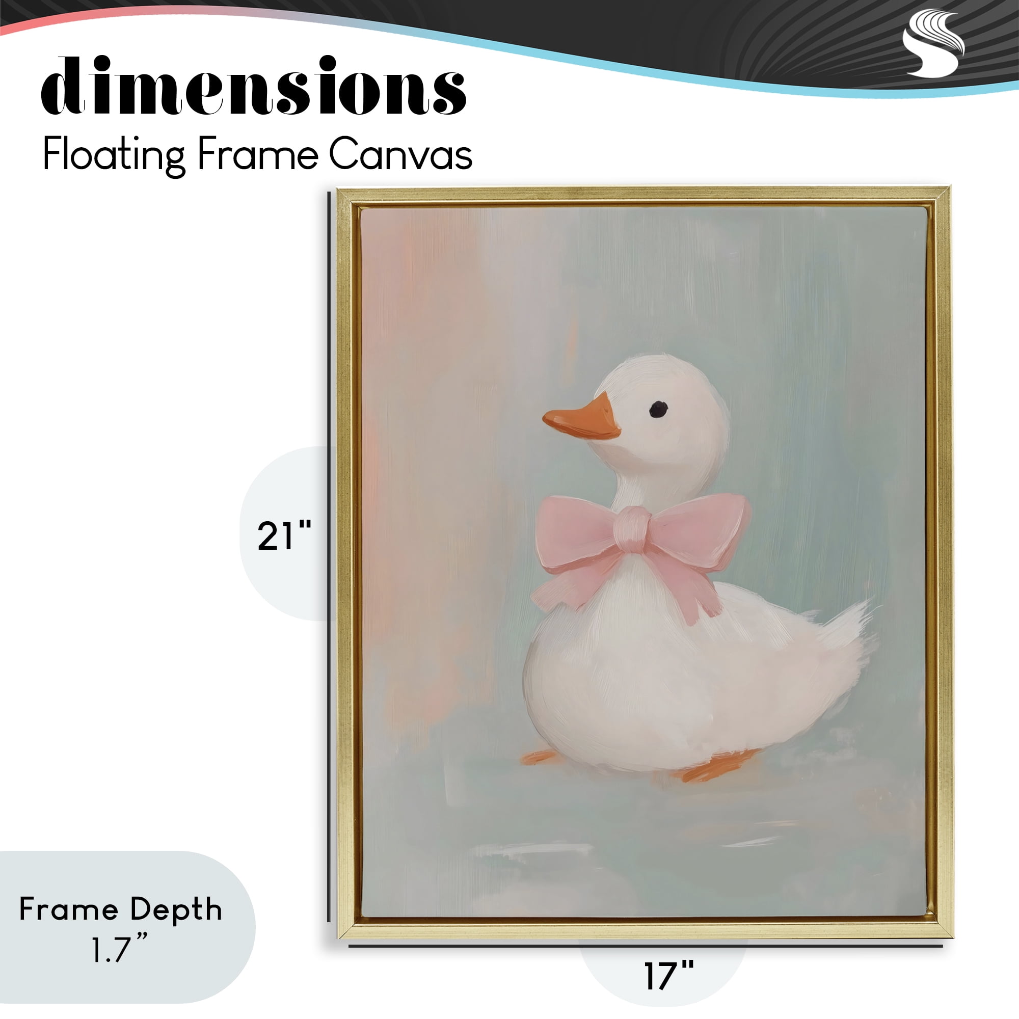 Stupell Industries Duckling Portrait with Bow Gold Framed Floater Canvas Wall Art, design by The Prints Vibe