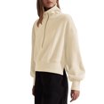thumbnail image 4 of XFLWAM Women's Casual Half Zip Sweatshirts Long Sleeve Solid Color Cropped Pullover Jackets Fall Solid Color Coats Beige S, 4 of 8