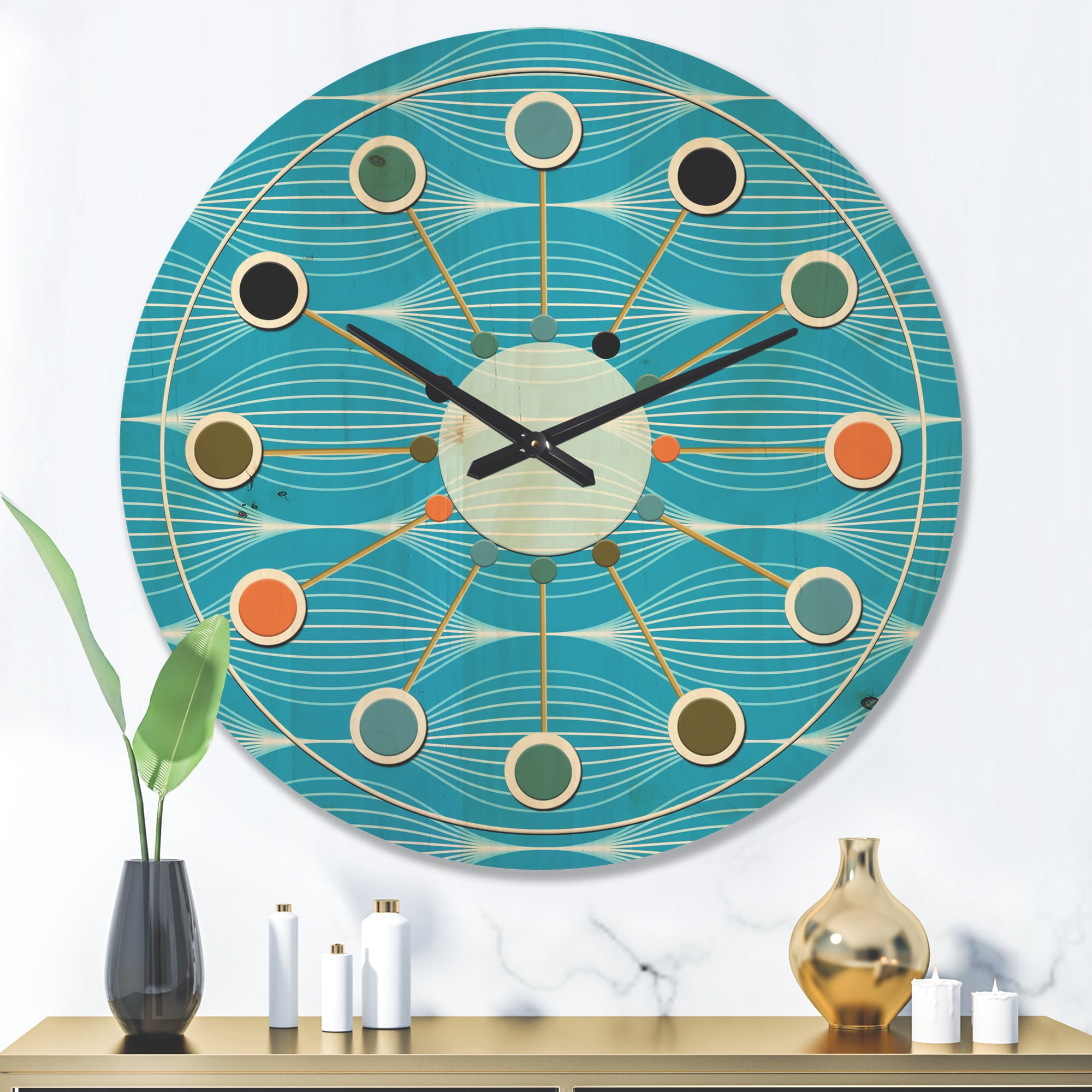 Designart 'Light Blue Abstract Wave pattern' Mid-Century Modern Wood Wall Clock
