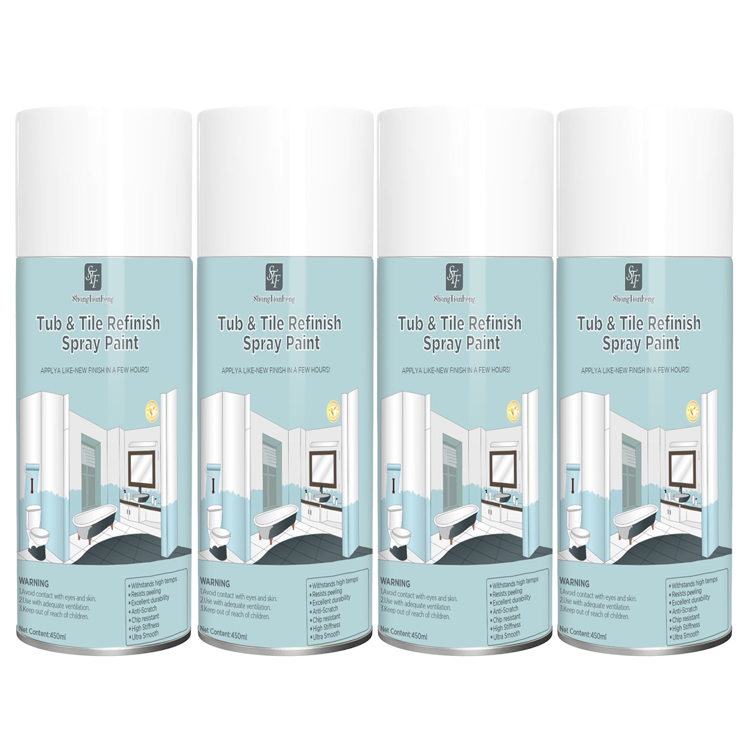 4PCS Tub and Tile Spray Paint - Bathtub Refinishing Paint with Porcelain-Like Finish, Water-Based Low Odor Tub Paint for Bathtubs, Countertops, Tiles & Ceramics,Black-16oz