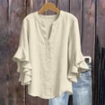 thumbnail image 3 of SDNall Women's Short Sleeve Button Shirts with Lace Trim V-Neck Casual Print Blouses, 3 of 7