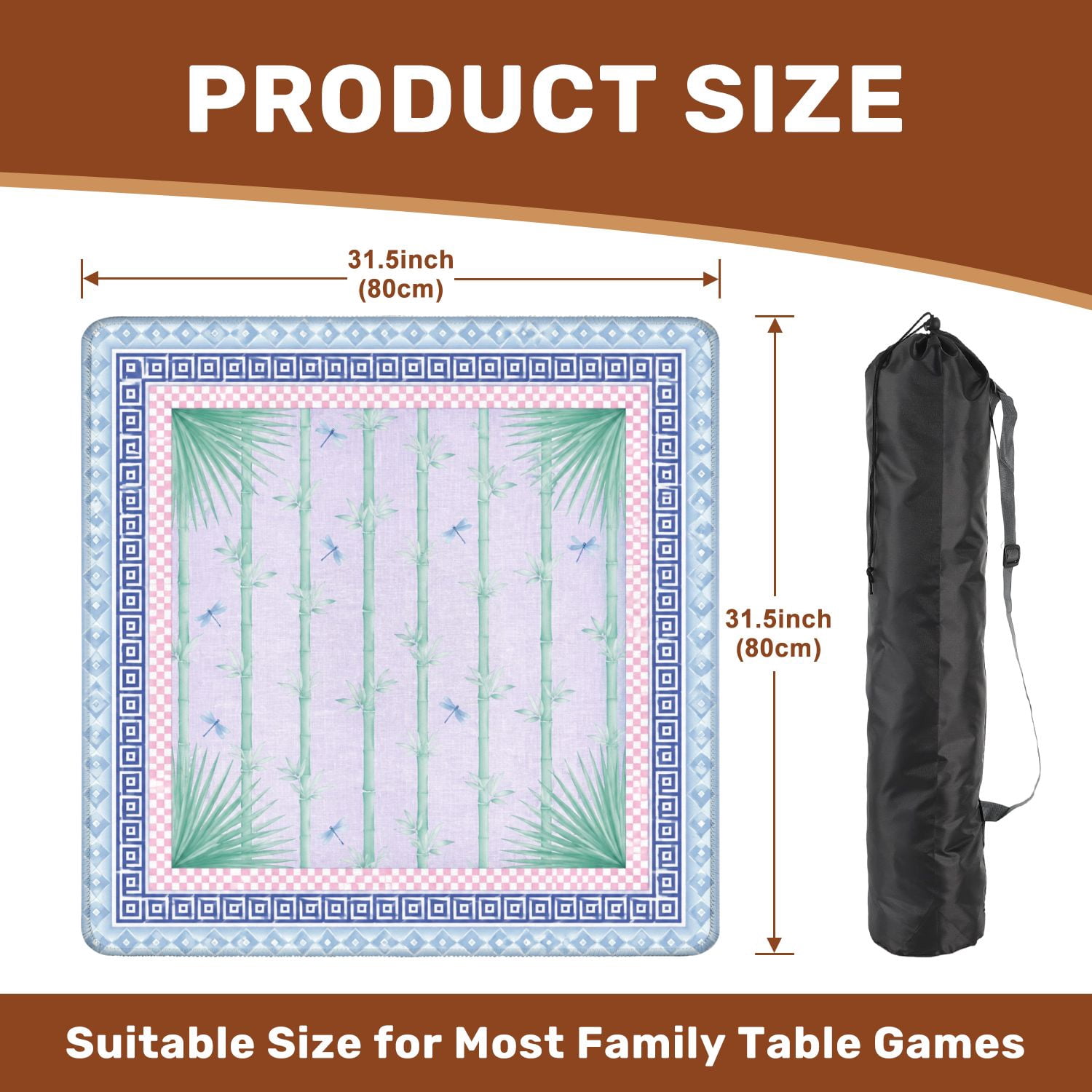Mahjong Mat 31.5" x 31.5" Tropical Greenery Bamboo Palm Leaves Soft Blue Non-Slip Noise Reduction Mahjong Tiles Table Cover for Dominoes Poker Card Board and Tile Games