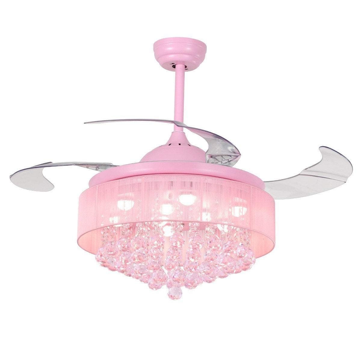 Ceiling Fans With Lights 42 Modern Pink Ceiling Fan Retractable Blades Crystal Led Chandelier Fan With Remote Control Fandelier 4000k Cool White