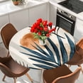 thumbnail image 2 of Bohemian Nordic Round Fitted Table Cover Green Orange Simple Abstract Leaves Waterproof Table Cloth with Elastic Edge Wipeable Tablecloth for Picnic Camping Party Fits 55"-60" Diameter, 2 of 8