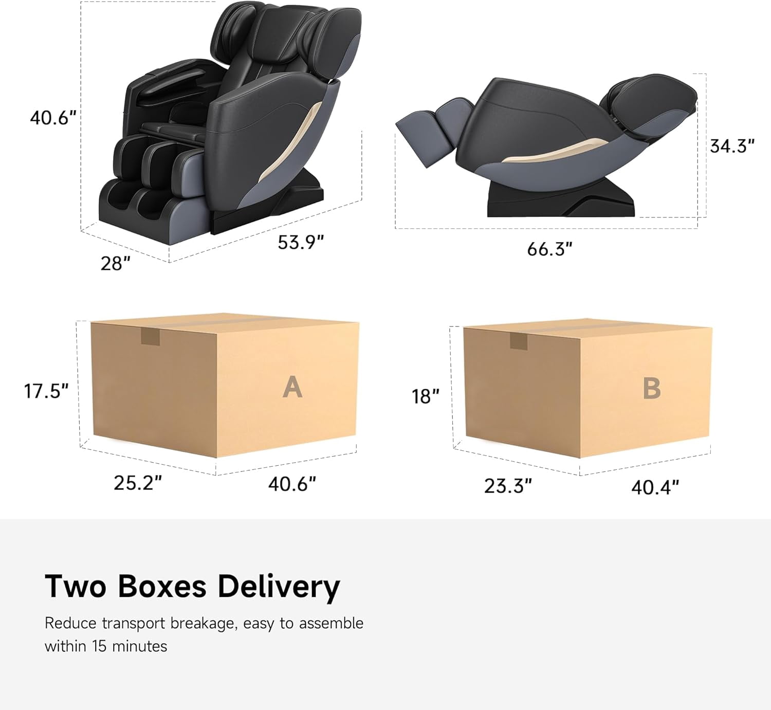 Real Relax Full Body Electric Zero Gravity Shiatsu Massage Chair with Bluetooth Heating and Foot Roller for Home and Office, Black