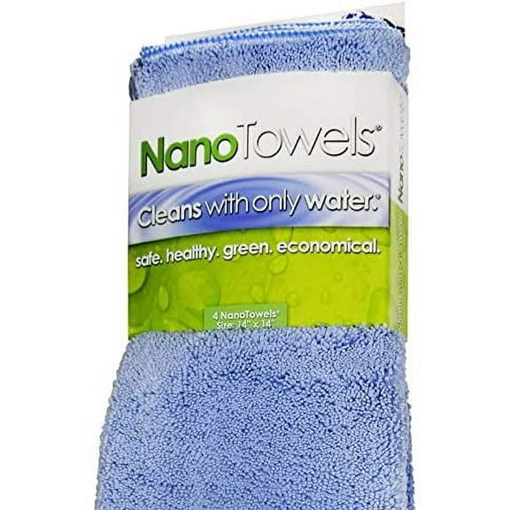 Nano Towels - Blue - Amazing Eco Fabric That Cleans Virtually Any Surface With Only Water. No More Paper Towels Or Toxic Chemicals. Save Money, Clean Faster & Make Your Home Safer & Healthier 4 Ct