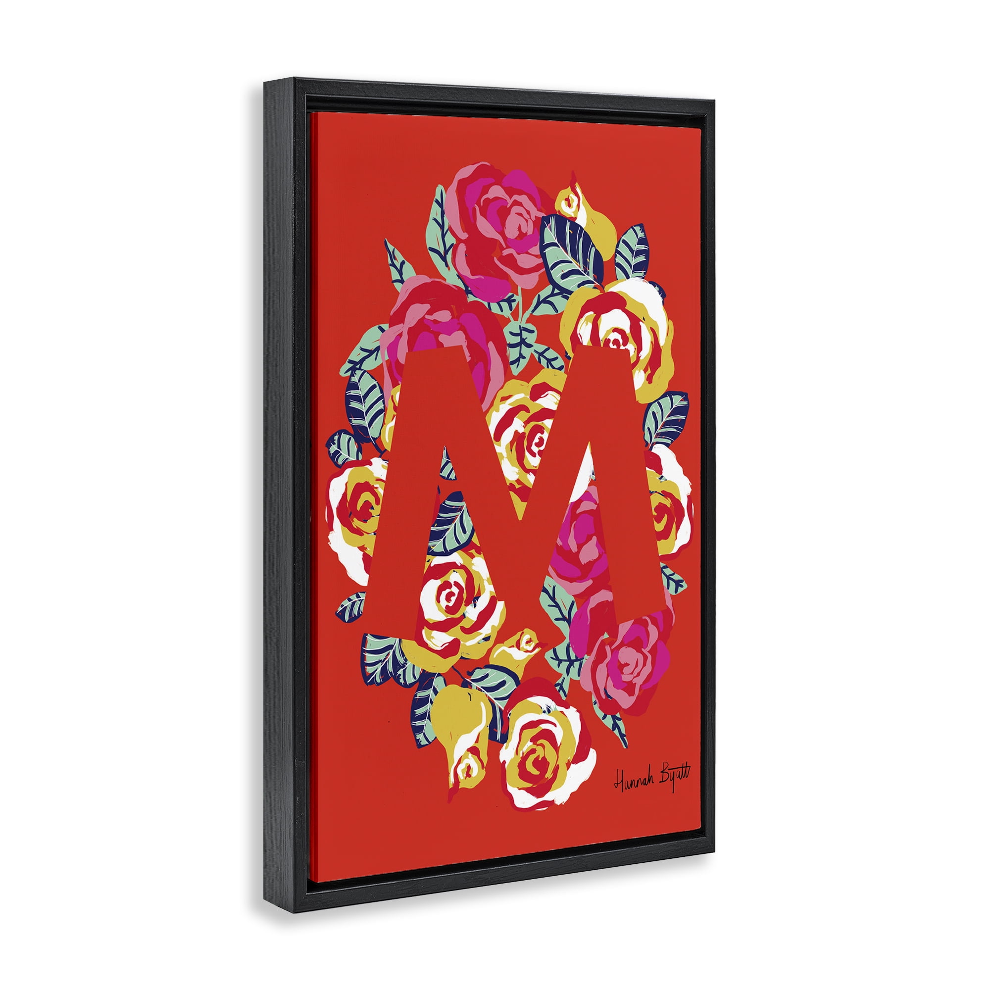 Stupell Industries Floral Bloom Letter M Botanical & Floral Painting Black Floater Framed Art Print Wall Art, 21 x 31