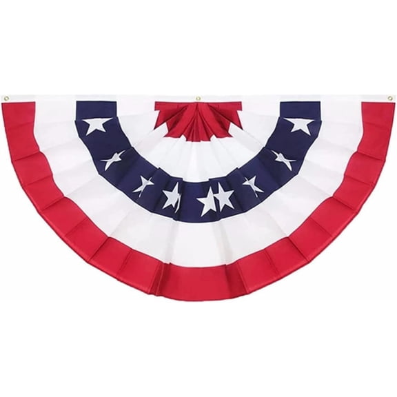 Guvpev 250th Anniversary Patriotic Pleated Fan Flag, 2x4 FT Double Sided Printed Stars and Stripes American Bunting Flag, Weather Resistant Red, White & Blue Outdoor Patriotic Decorations