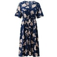 thumbnail image 5 of Cuteduck Women's summer casual plus-size Bohemian-style swing wrap dress with floral prints, V-neck and cinched waist, flowing and elegant mid-length dress 1X-5X, 5 of 7