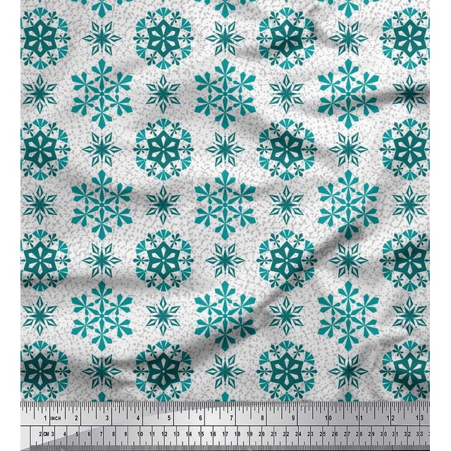 Soimoi polyester Crepe Fabric Snow Flakes Floral Printed Fabric 1 Yard 52 Inch Wide
