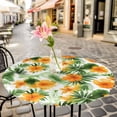 thumbnail image 3 of Tropical Plants Orange Flowers Elastic Fitted Round Table Cover Leaf Floral Waterproof Outdoor Tablecloth for Holiday Party, Picnic, Patio & Dining Fits Tables Up to 55"-60", 3 of 8