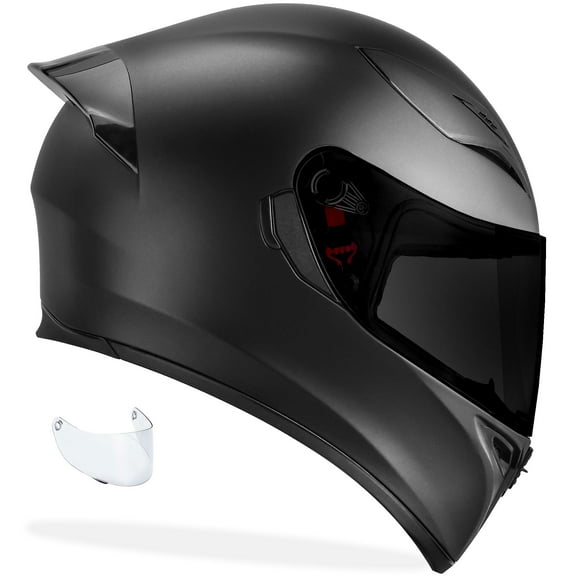 GDM GHOST Matte Black Full Face Motorcycle Helmet DOT with extra Visor for Men Women