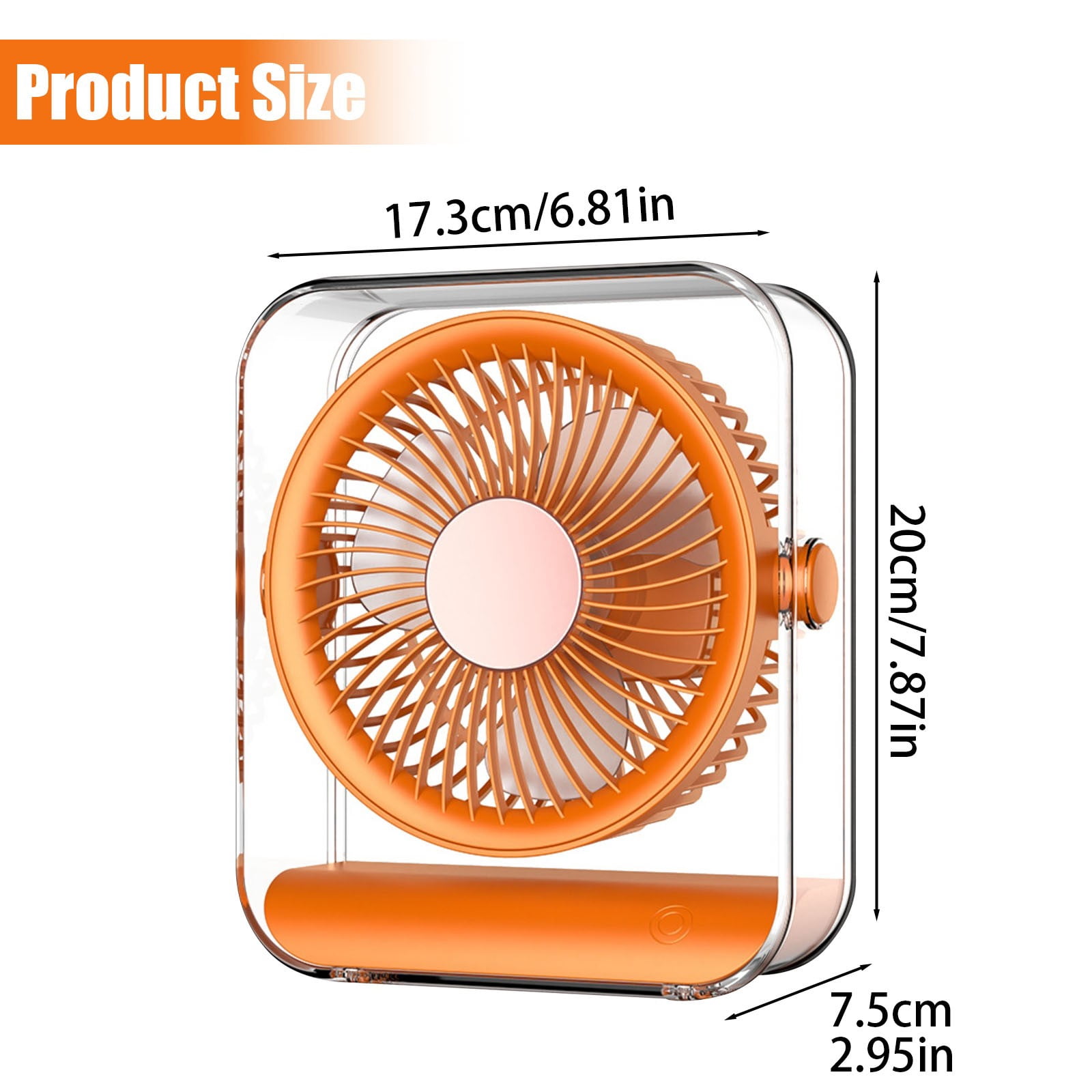YardChic 1Pc Portable Desk Fan, Transparent USB Rechargeable Desk Fan, Ultra Quiet Battery Powered Table Fan, Rechargeable Air Circulator Fan for Bedroom Cooling, Dorm, Home, Kitchen