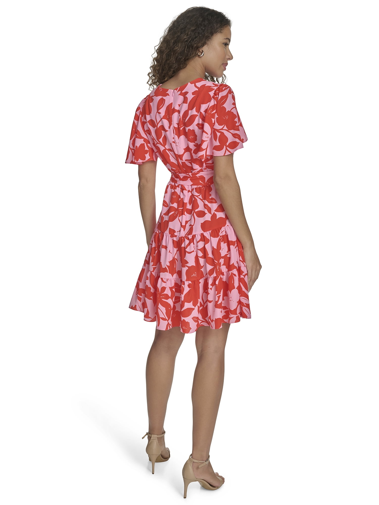 Falling Flowers Women's Floral V-Neck Flutter Sleeve Fit & Flare Dress, Sizes XS-XL - Walmart.com Falling Flowers Women's Floral V-Neck Flutter Sleeve Fit & Flare Dress, Sizes XS-XL - Walmart.com