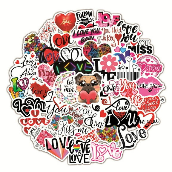 50 Pcs Love Stickers | Waterproof Vinyl Stickers For Bike Water Bottles Laptop Bicycle Refrigerator Cup Luggage Computer Mobile Phone Skateboard Decals for Couples