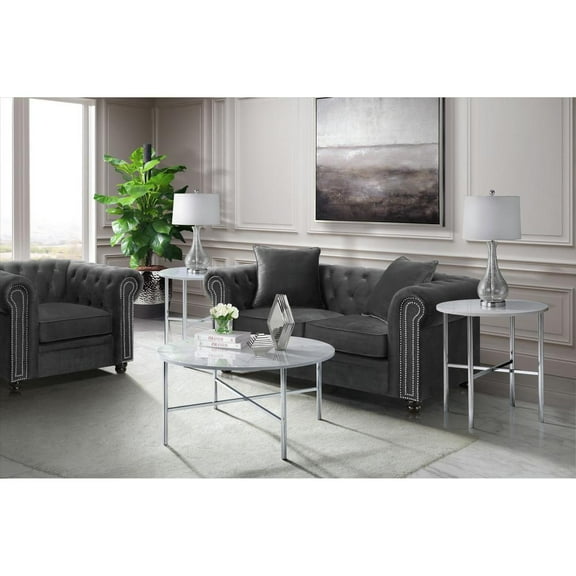 Picket House Furnishings Zara 3PC Metal Occasional Table Set in Chrome