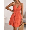 thumbnail image 4 of Womens Orange Ruched Halter Neck Tiered Mini Sundress With Drawstring, 4 of 7