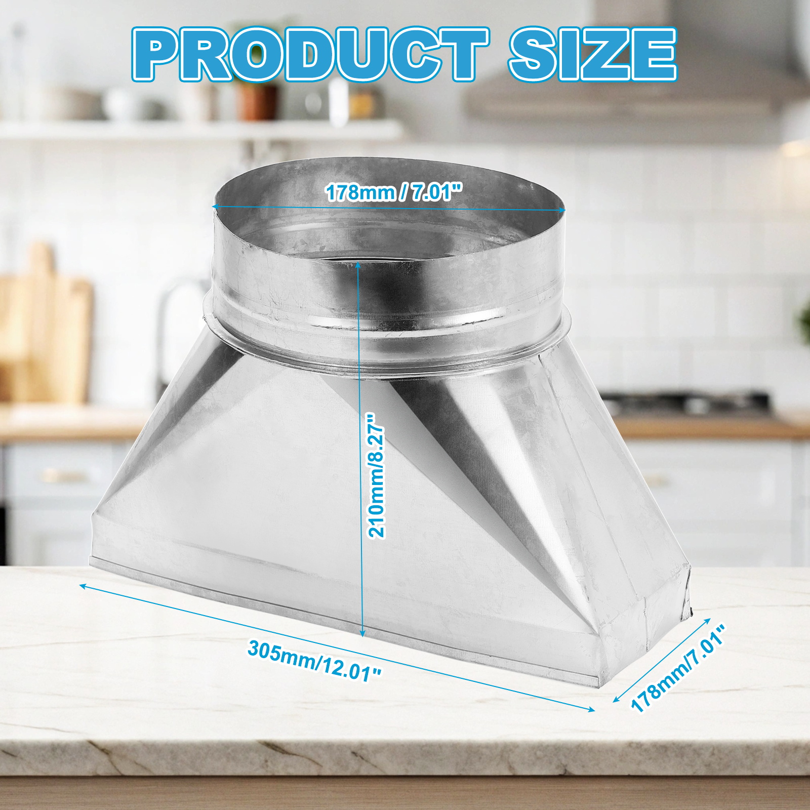 Uxcell 12" x 4" x 7" Straight Register Boot, Galvanized Steel Transition Rectangular to 7" Round Duct Transition Fitting for Connecting Floor Register Grille HVAC Duct Fittings