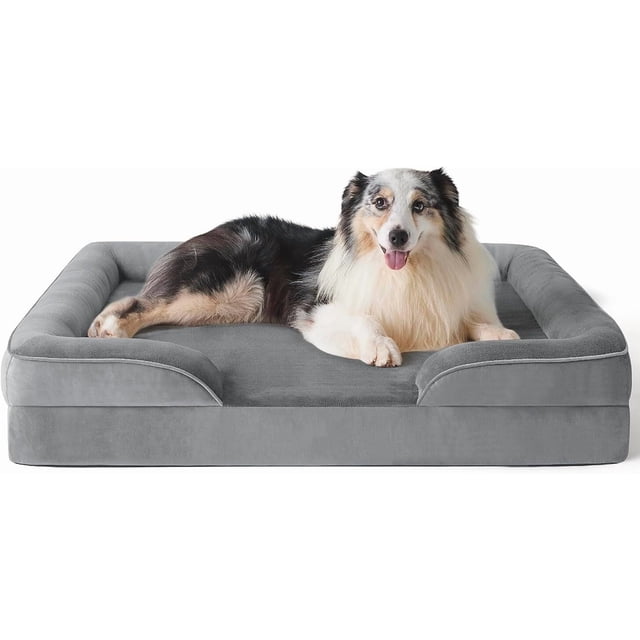 Cama para Perro Extra Grande Premium - Cama para Mascota Transpirable e Impermeable - Sofa Cama Perro con Soporte para Cabeza con Funda Extraible Lavable y Antideslizante (Gris, Extra Grande)