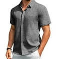 thumbnail image 2 of PUPIU Mens Summer Shirts Short Sleeve Button Down Shirts Turn-Down Collar Men's Beach Wear Dark Gray XXL, 2 of 4