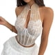thumbnail image 3 of Top Corto de Encaje con Espalda Halter para Mujer, Estilo Cheongsam , con Cuello Halter L, 3 of 10