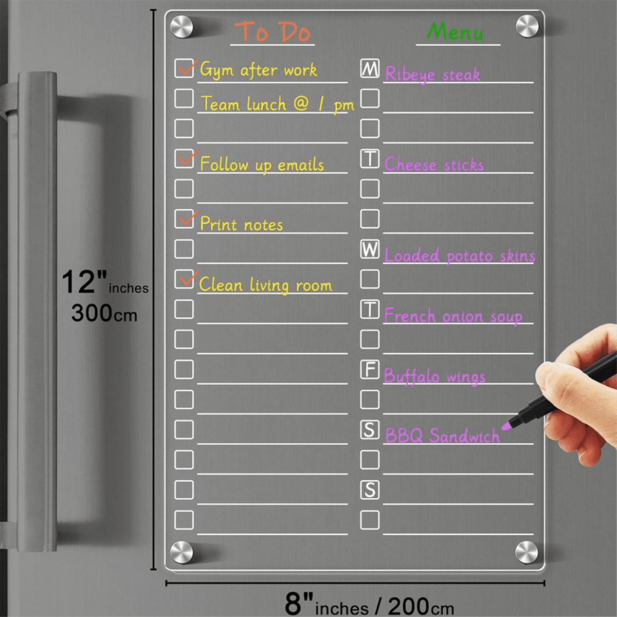 Acrylic Magnetic Dry Erase Board for Fridge,Clear Magnetic to Do List White Board,2Pcs Acrylic Dry Erase to Do List