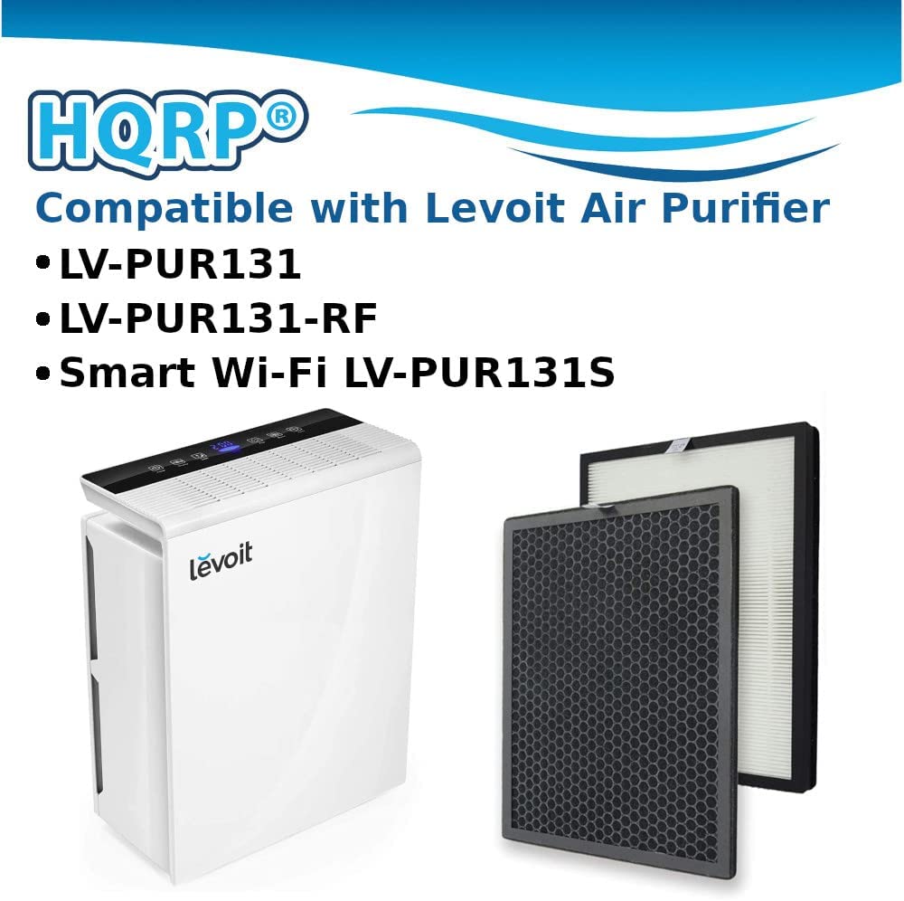 HQRP LV-PUR131 Filter Kit Compatible with Levoit LV-PUR131-RF, Smart Wi-Fi Air Purifier LV-PUR131S, 2 HEPA and 2 Activated Carbon Filters