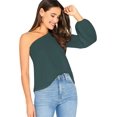 thumbnail image 2 of Blusa casual de manga larga con un hombro para mujer Verde pavo real M Verde pavo real M Xishao ropa, 2 of 2