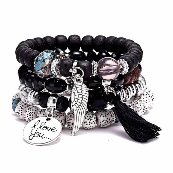 DESIGNICE 2026 New Ladies Girls Bracelet,Boho Stretch Beaded Bracelet,Crystal Electroplating Beaded Bracelet for Daily,Casual,Party,Fashion,Black