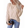 thumbnail image 2 of Womens Sweaters Crewneck Cable Knit Sweater Long Sleeve Fall Tops for Women M, 2 of 9